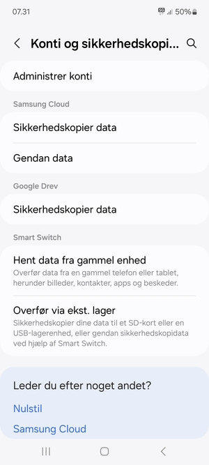Vælg Administrer konti