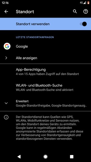 Schalten Sie Standort verwenden aus
