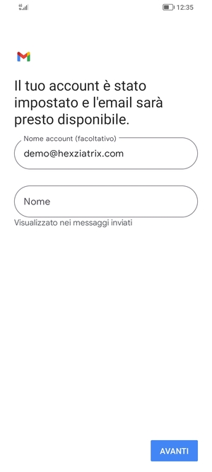 Scegli un nome per il tuo account e inserisci il tuo nome. Seleziona AVANTI