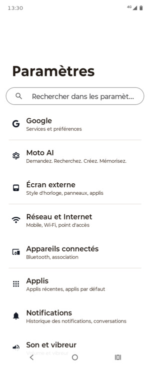 Sélectionnez Réseau et  Internet