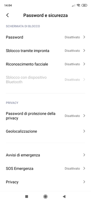 Scorri e seleziona Privacy