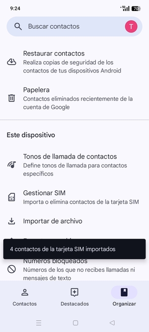 Sus contactos se guardarán en su cuenta de Google y se guardarán en su teléfono la próxima vez que Google sea sincronizado.
