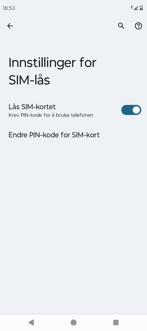Velg Endre PIN-kode for SIM-kort