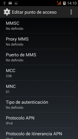 Desplácese hacia abajo e introduzca la información MMS
