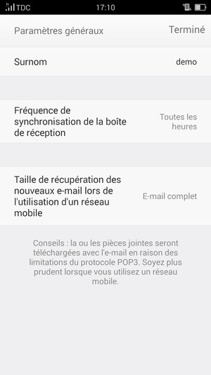 Saisissez votre nom et sélectionnez Terminé