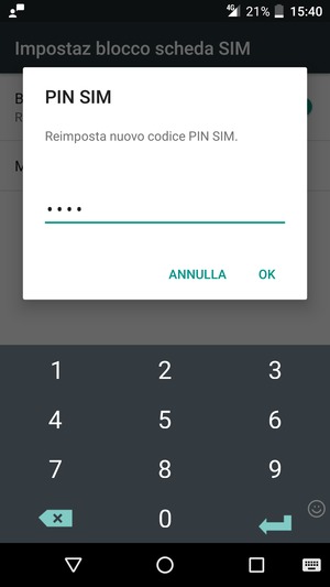 Conferma il nuovo codice PIN SIM e seleziona OK