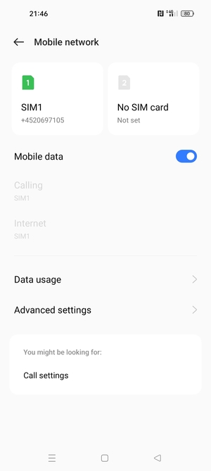 Select SIM1 or SIM2
