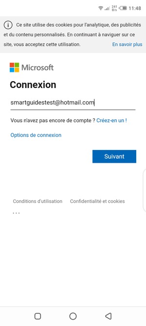Saisissez votre adresse e-mail et sélectionnez Suivant