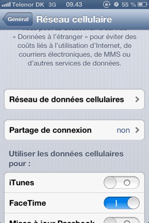 Sélectionnez Réseau de données cellulaires