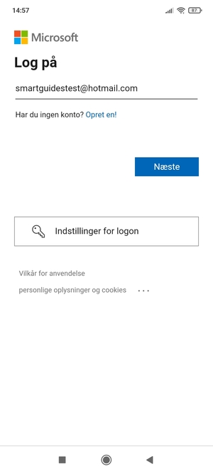 Indtast din Hotmail adresse og vælg Næste