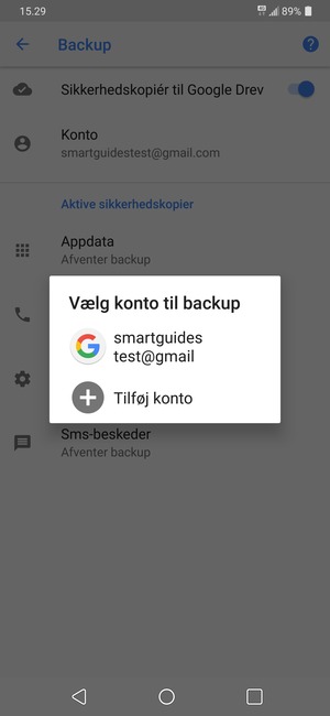 Vælg din sikkerhedskopi-konto