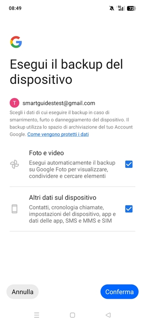 Seleziona le opzioni preferita e poi Conferma