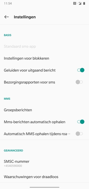 Selecteer SMSC-nummer