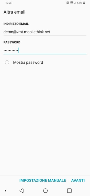 Inserisci il tuo indirizzo email e password. Seleziona AVANTI