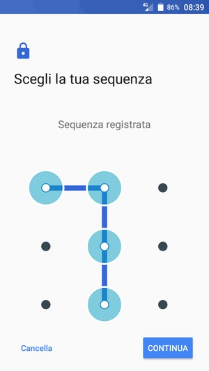 Disegna una sequenza di sblocco e seleziona CONTINUA