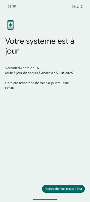 Si votre téléphone est à jour, vous verrez l'écran suivant