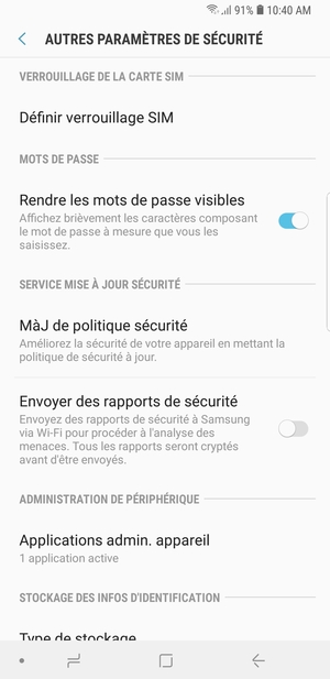 Sélectionnez Définir verrouillage SIM
