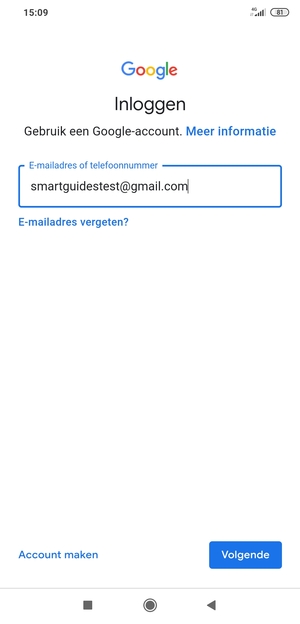 Voer uw Gmail adres in en selecteer Volgende