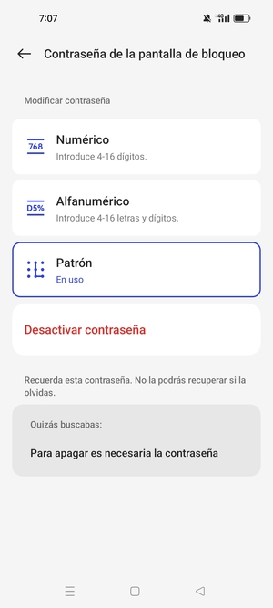 El teléfono ha sido asegurado con un bloqueo de pantalla