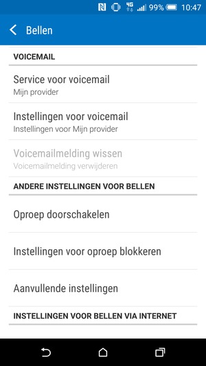 Scroll naar en selecteer Instellingen voor voicemail