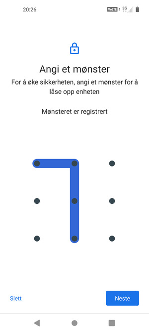 Tegn et opplåsingsmønster og velg Neste