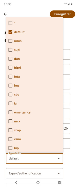 Assurez-vous que default est sélectionné