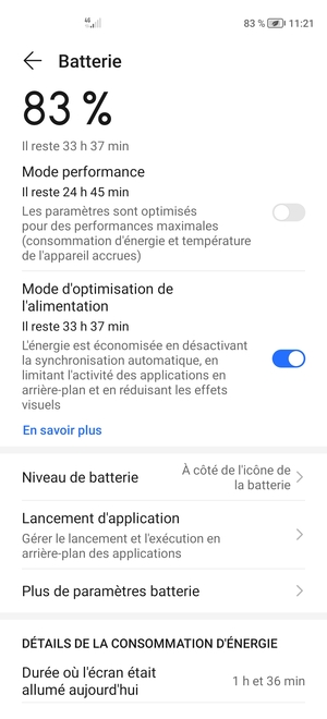 Activer le Mode d'optimisation de l'alimentation