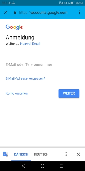 Geben Sie Ihre Gmail Adresse ein und wählen Sie WEITER