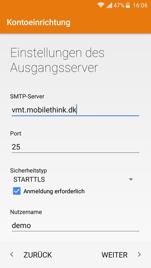 Geben Sie die Server-Adresse für ausgehende Post ein
