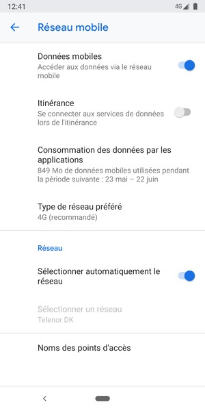 Désactiver le Sélectionner automatiquement le réseau
