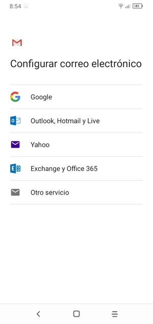 Seleccione Exchange y Office 365