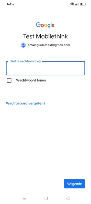 Voer uw wachtwoord in en selecteer Volgende