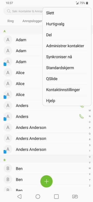Velg Administrer kontakter