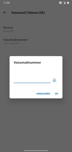 Voer het Voicemailnummer in en selecteer OK