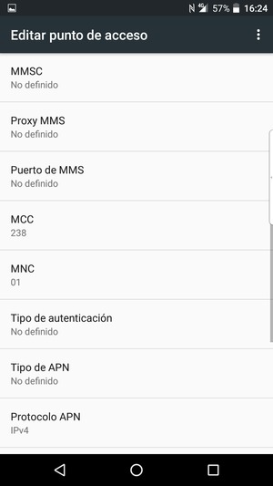 Desplácese hacia abajo e introduzca la información de Internet