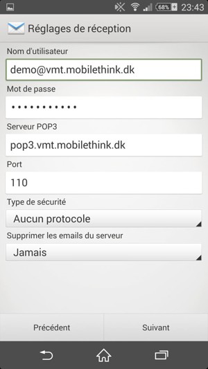 Saisissez votre Nom d'utilisateur et l'adresse du serveur entrant. Sélectionnez Suivant