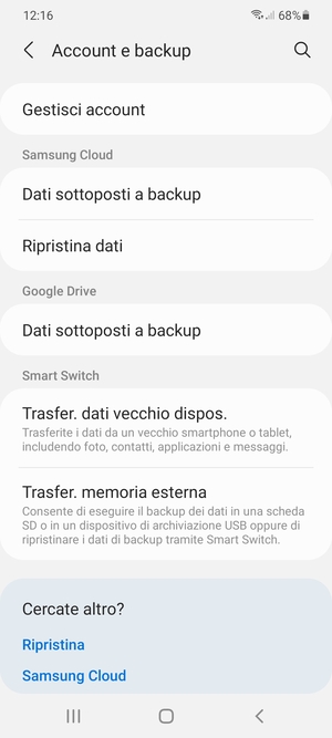 Seleziona Gestisci account