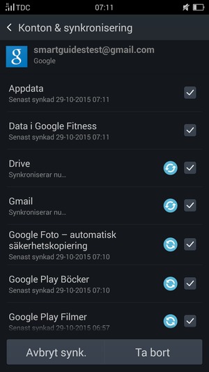 Din information kommer att synkroniseras