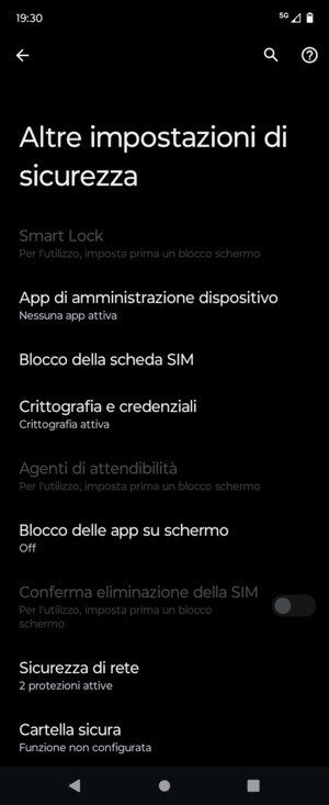 Seleziona Blocco della scheda SIM