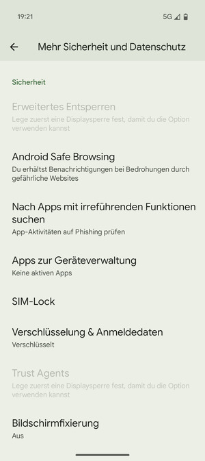 Scrollen Sie und wählen Sie SIM-Lock