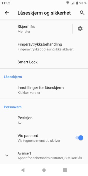 To change the PIN for the SIM card, scroll to and select Avansert