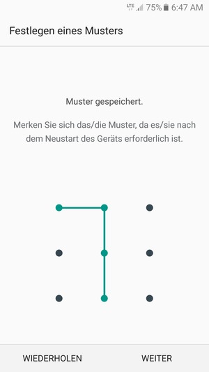Zeichnen Sie ein Entsperrmuster und wählen Sie WEITER