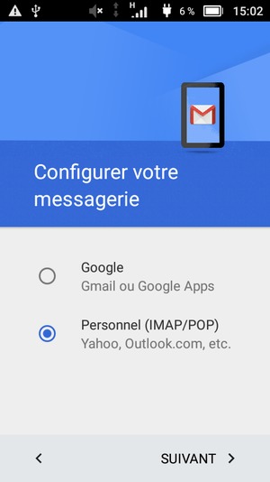 Sélectionnez Personnel (IMAP/POP) puis SUIVANT