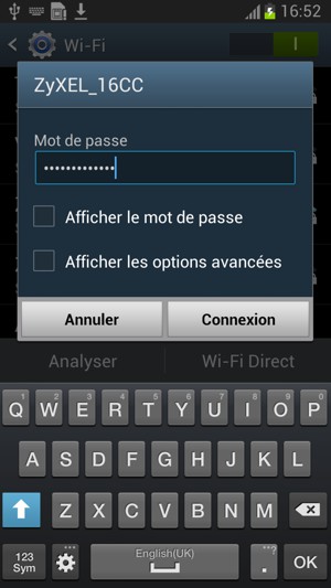 Saisissez le mot de passe du Wi-Fi et sélectionnez Connexion