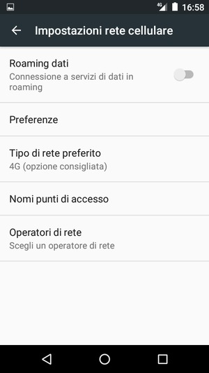 Per modificare la rete, in presenza di problemi, seleziona Operatori di rete