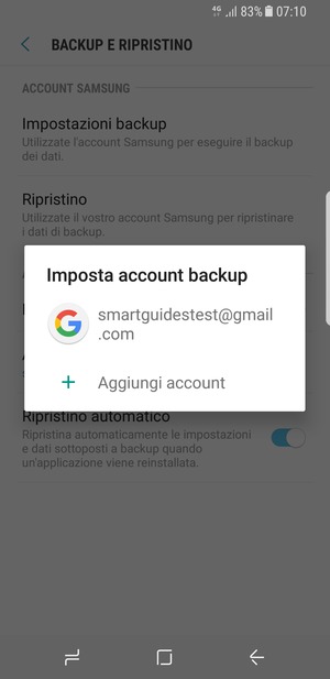 Seleziona il tuo account di backup