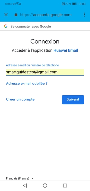 Saisissez votre adresse Gmail et sélectionnez Suivant