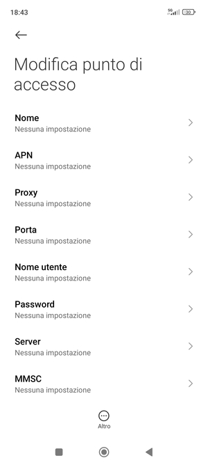 Inserisci le informazioni di Internet
