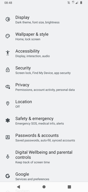 Scroll to and select Security