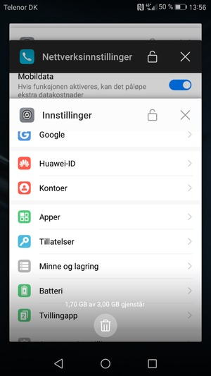 Velg sletteikonet for å lukke alle programmer som kjører